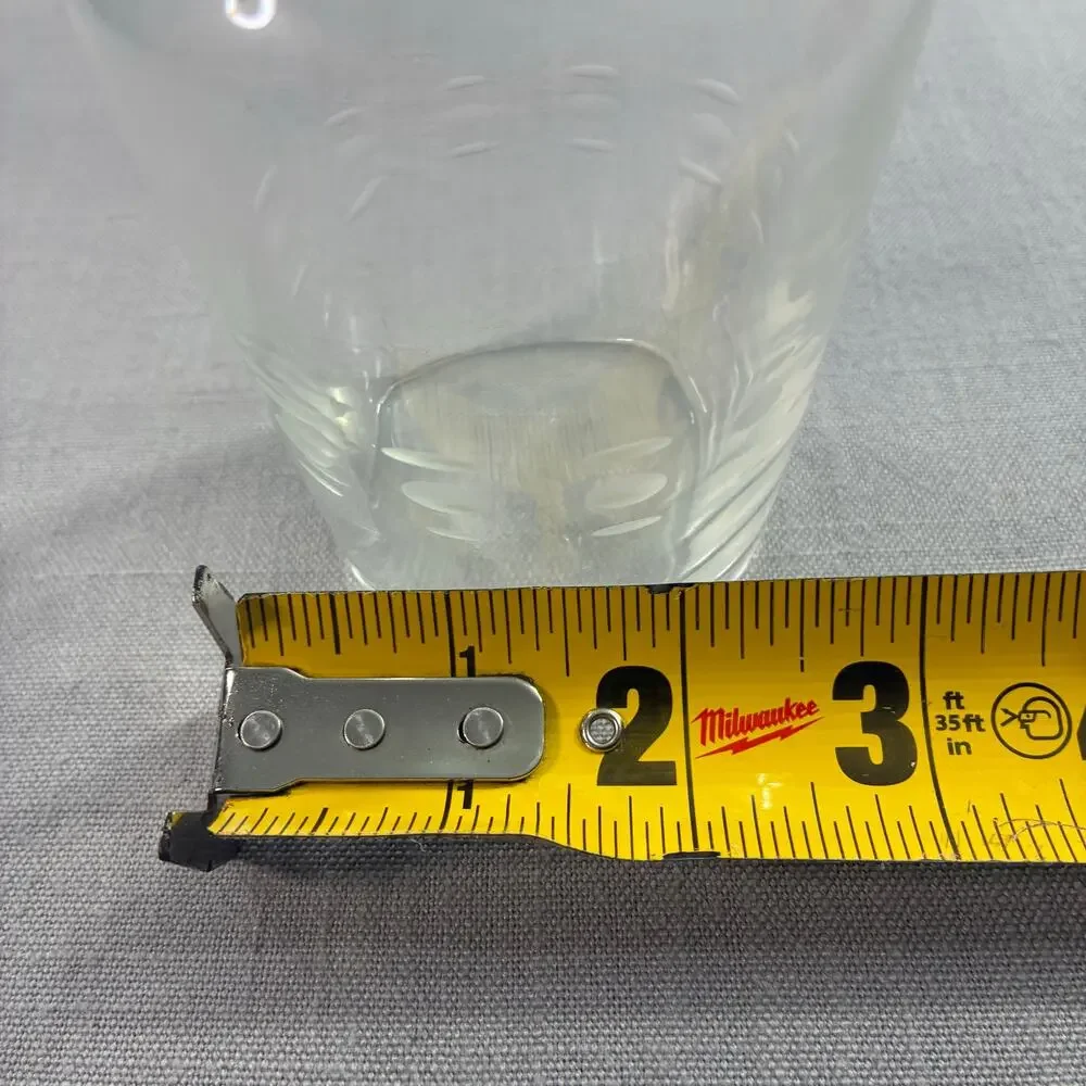 Vintage Clear Glass Juice Carafes Set of 3 Etched Dot Breakfast Bottles 7 Inch